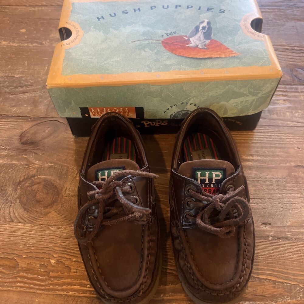 Hush Puppies Toddler 9 M Newport Brown Leather Boat Shoes Y2K Excellent